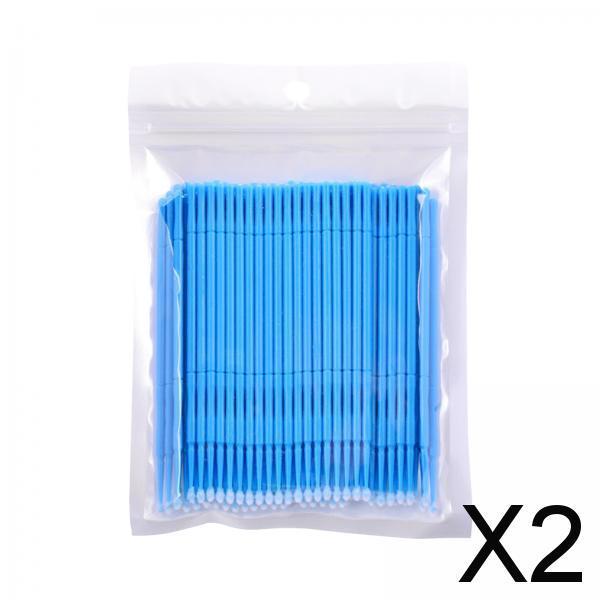 2x100 Pieces Micro Applicator Brushes for Eyelashes Mascara Makeup Application Blue Large