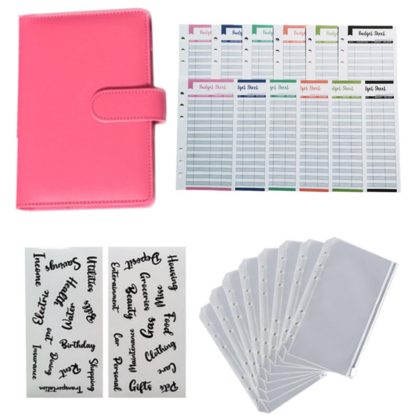 PU Leather A6 Notebook Binder Budget Binder 8 Binder Pockets for Cash Bills Rose