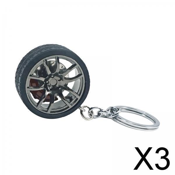 3xMini Cute Tire Keyring Creative Automobile Car Parts Model Key Chains Lovers Black
