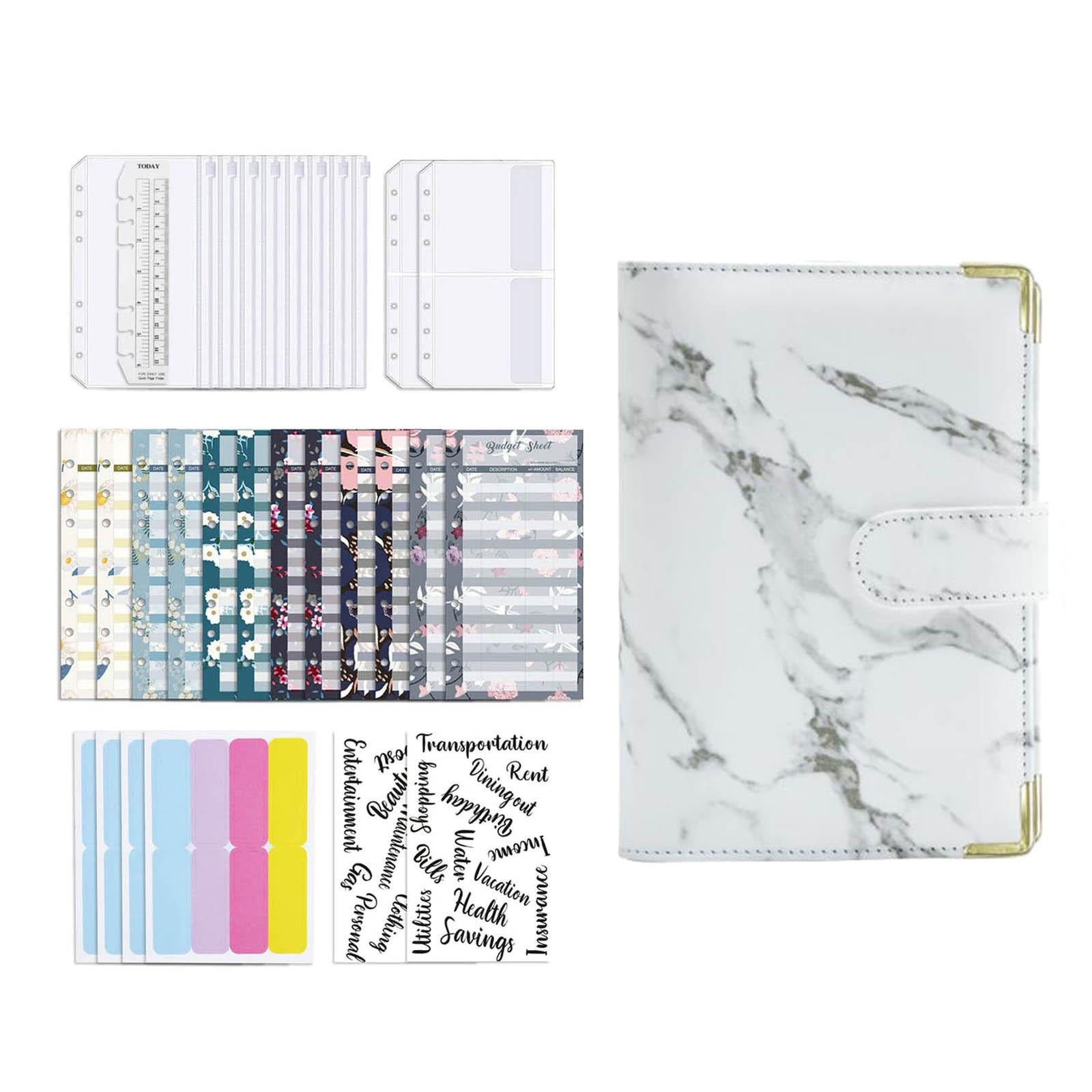 Notebook Binder with Label Stickers for Cash Bills Budgeting Expense Saving White