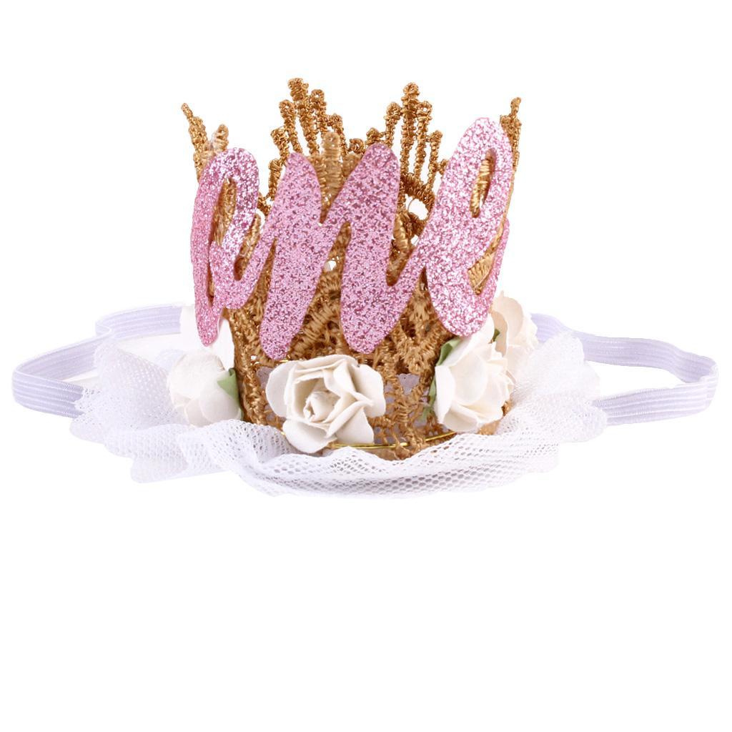 Sweety Baby Flower Golden Crown Birthday Headband Hair Accessories One White