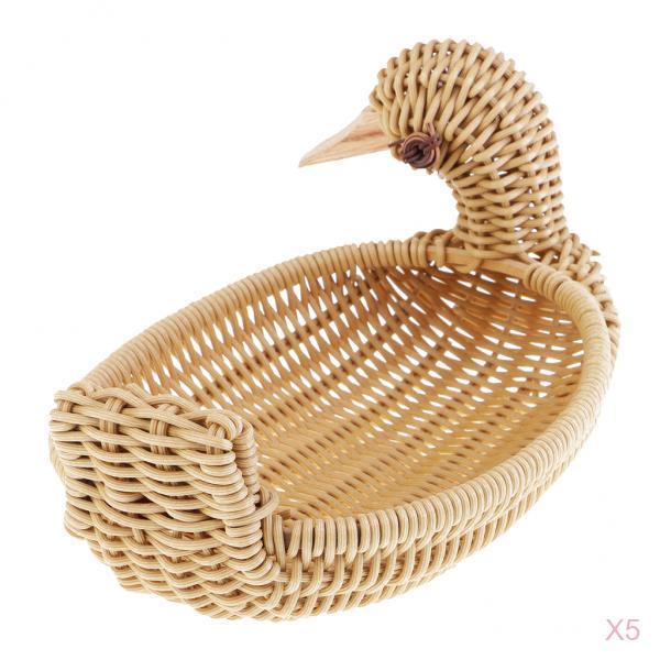 5Pcs Imitation Rattan Plastic Bread Basket Weaving Storage Duck Type Basket