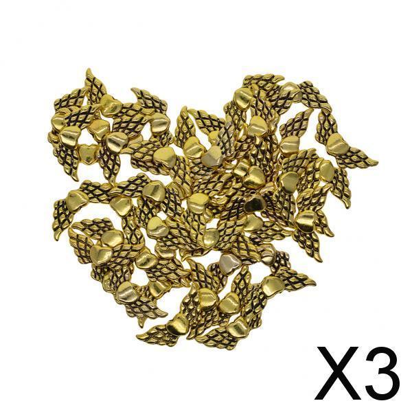 3x50Pcs Antique Gold Metal Angel Wing Heart Spacer Beads Jewelry DIY Making