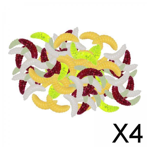 4xFishing Lure Soft Plastic Worm Larva Grub Baits Freshwater Tackle 100PCS