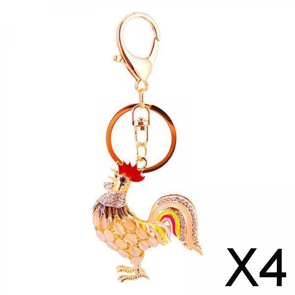 4xRooster Keychain Backpack Charms Alloy Rhinestone Keychain for Women and Men