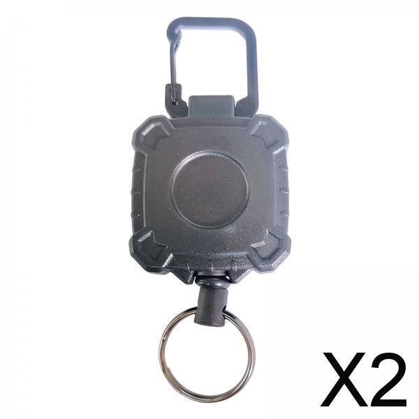 2xRetractable Keyring Recoil Key Chains 60cm Telescopic with Carabiner Square