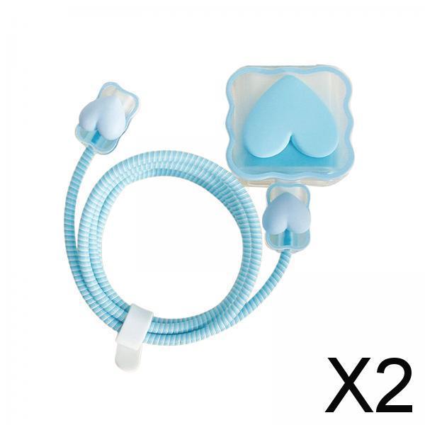 2xChargers Cable Protective Cover 4in1 3D Protective Case for Cell Phone Phone Love Blue