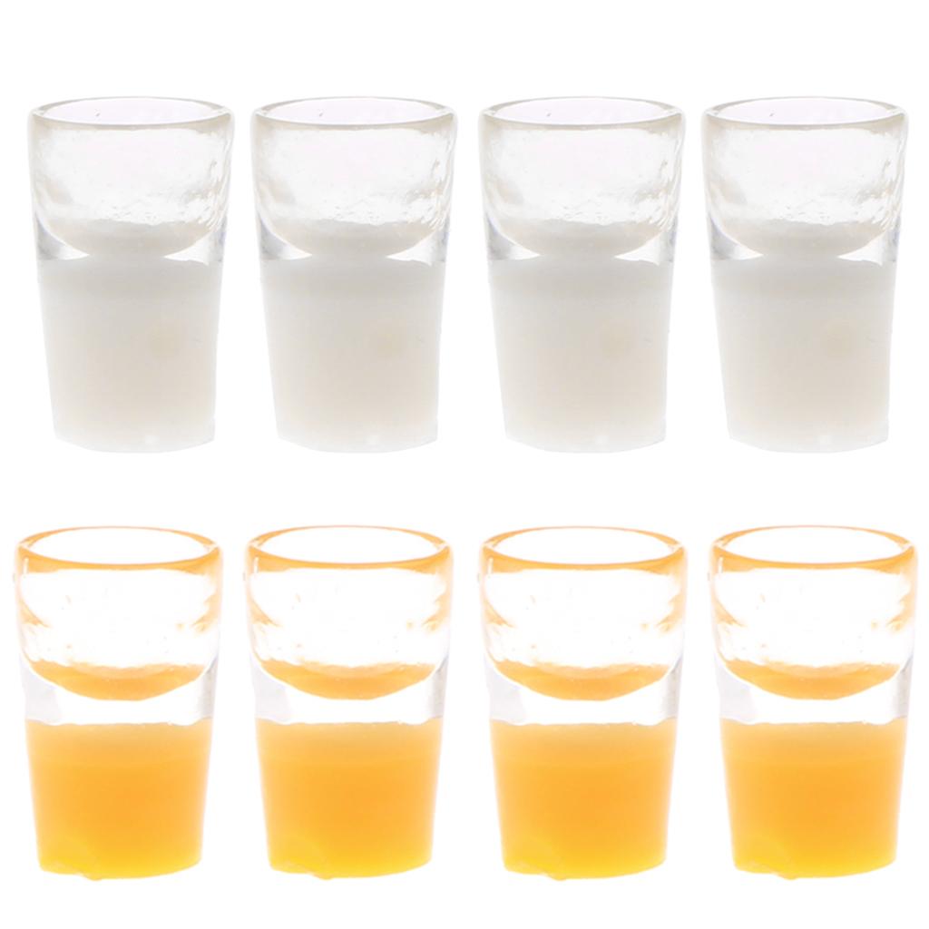 1/12 Dollhouse Miniatures 4 Cups of Orange Juice & 4 Cups of White Milk