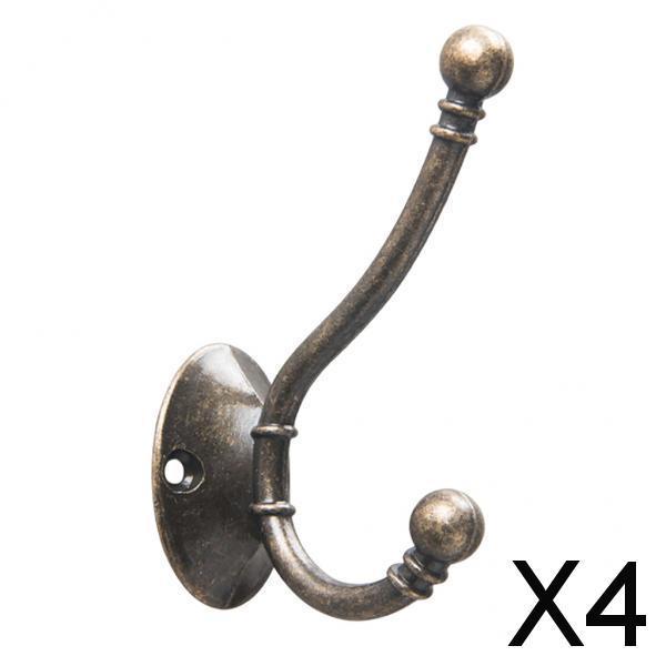 4xRetro Zinc Alloy Hat Coat Hooks Ancient Rustic Shabby Door Wall Metal Hanger Bronze