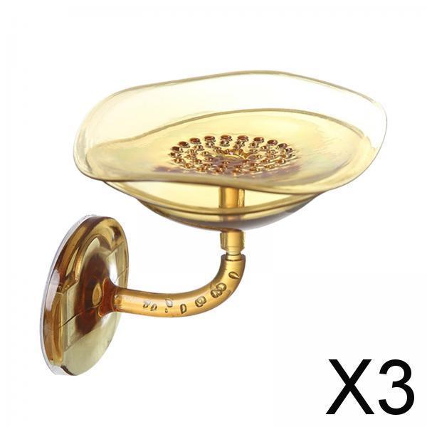 3xWall Mounted Soap Holder Double Layer Hanging Saver for Wall Hotel brown