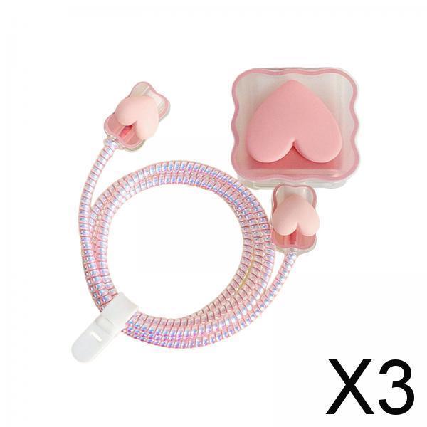 3xChargers Cable Protective Cover 4in1 3D Protective Case for Cell Phone Phone Love Pink