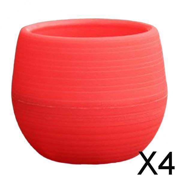 4xSmall Cactus Succulent Planters Indoor Flower Pots with Drainage Hole Red