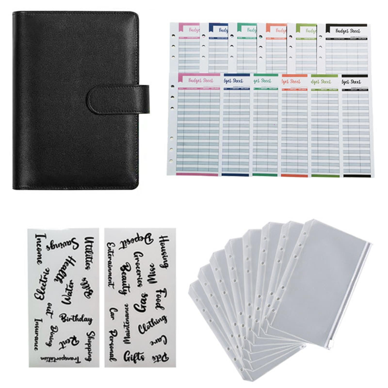 PU Leather A6 Notebook Binder Budget Binder 8 Binder Pockets for Cash Bills Black