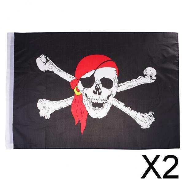 2x2ftx3ft Pirate Skull with Red Bandana Flag Polyester 60x90cm for Hom Decors