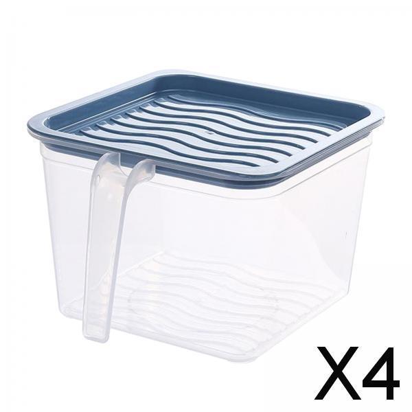 4x Food Storage Container Set with Airtight Lids Kitchen Organizer Blue L