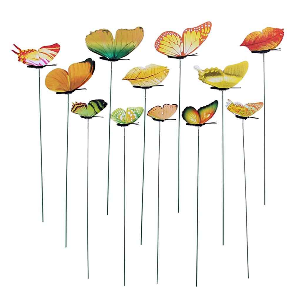 12 Pieces Garden Yard Planter Butterfly Stakes Lawn Decor Ornaments Yellow