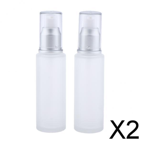 2x2Pcs Empty Glass Bottles Cosmetic Makeup Travel Lotion Containers 50ml Pump