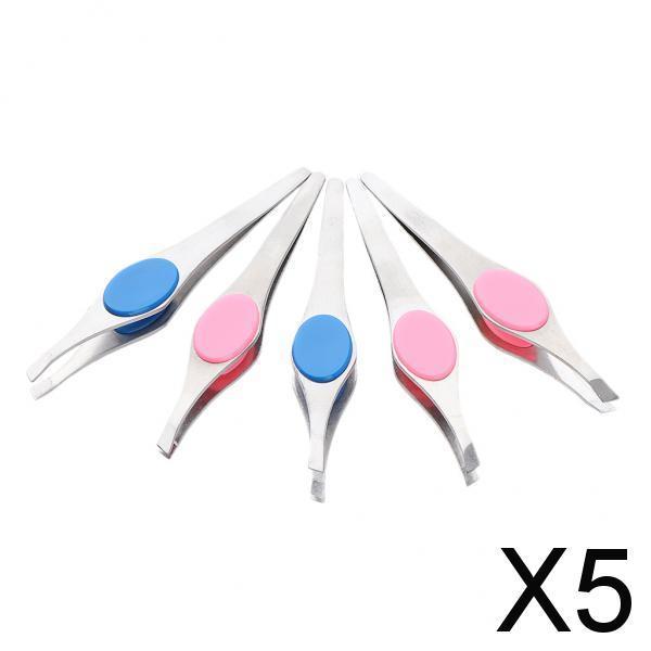 5x5x Stainless Slant Flat Tweezers for Eyebrow Shaping Facial Hair Removal 02