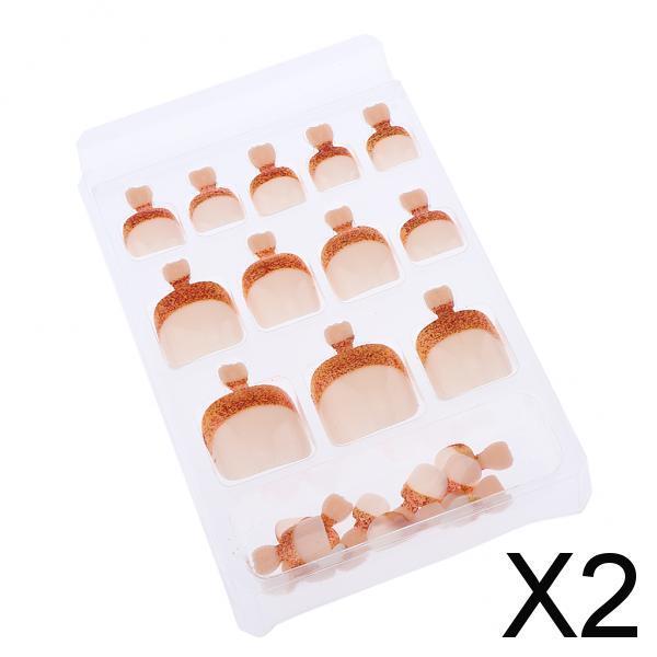 2x24pcs False Toe Nails French Full Toenails Feet Nail Art Fake Decoration HY-TN-4025
