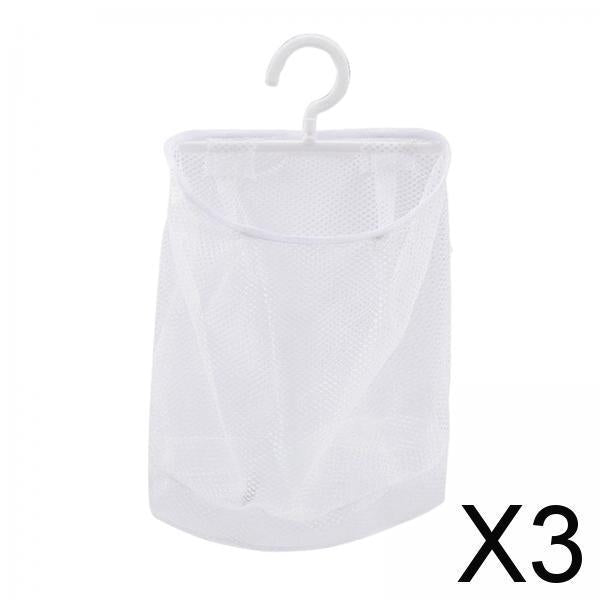 3xClothespin Bag with Hanger Breathable Mesh Net for Bathroom Hotel White