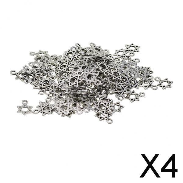 4x100 Pieces Tibetan Silver Star of David Jewelry Making Charms Pendant Craft