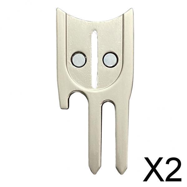 2xGolf Divot Tool Ball Marker Bottle Opener Green Repair Fork Silver