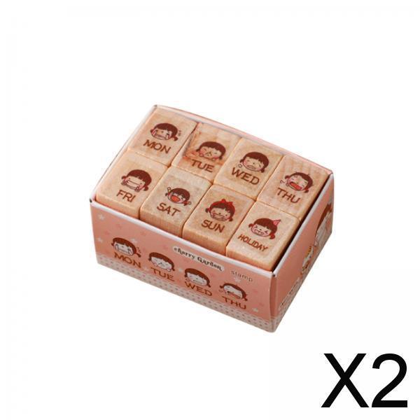 2x8x Wooden Stamps Multipurpose Week Stamps for Journals Stationery Art Crafts