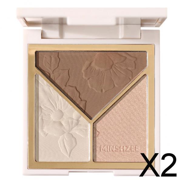 2xHighlighter Contour Palett Face Contouring Kit Highlighting Powder Brown