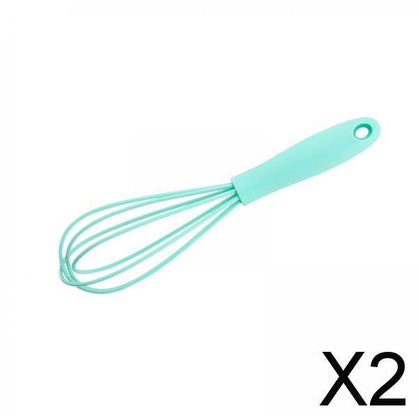 2xSilicone Whisk Kitchen Utensil Non Scratch Mixer Egg Beater Frothing Green