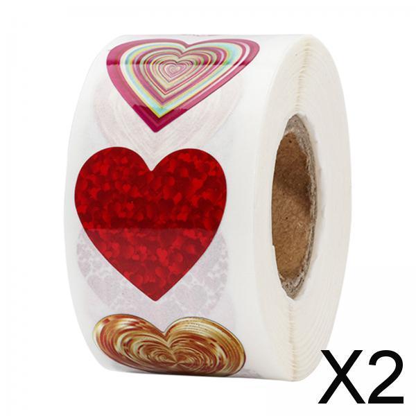 2xValentine Stickers Roll Home 500x Heart Stickers Valentine's Day Decorations Waterproof