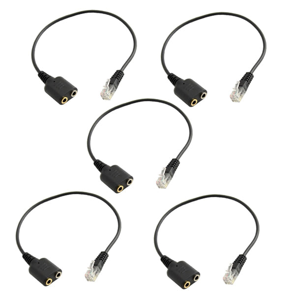 5Pieces Dual 3.5mm to RJ9 Jack Adapter Convertor Headset Telephone Use Cable