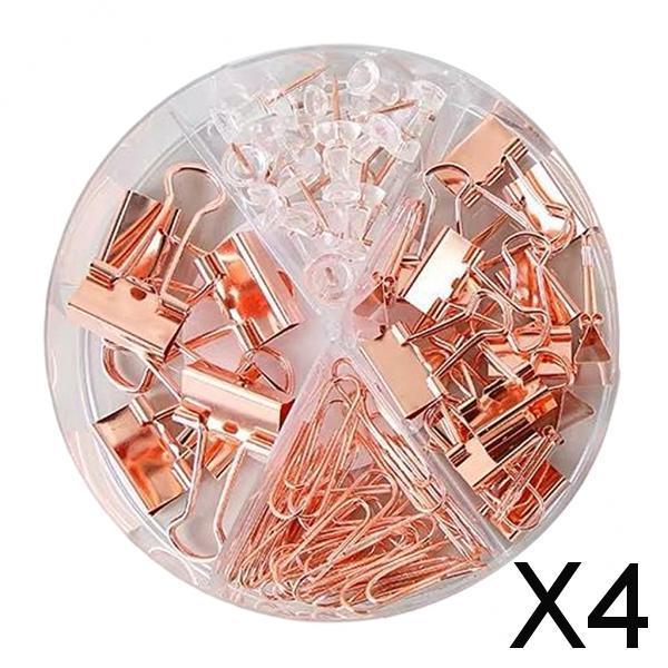 4x72x Binder Clips Kits Push Pins Paper Clips Map Tacks Portfolio for School Rose Gold