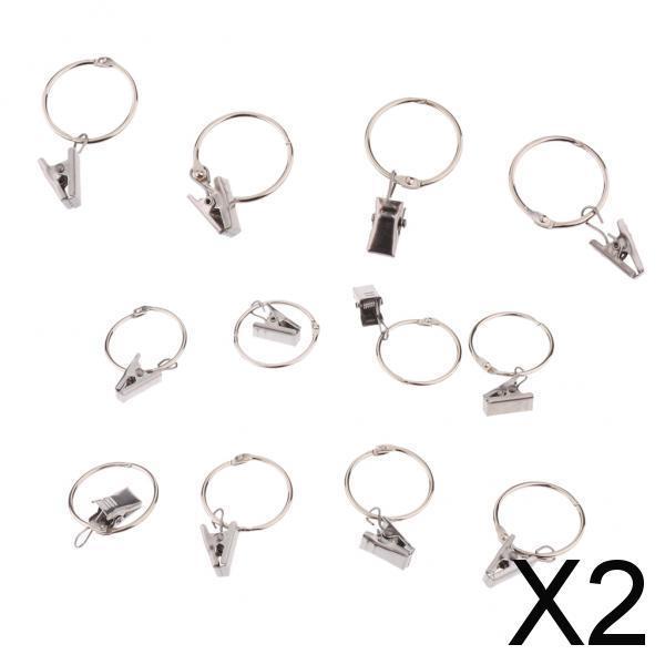2x12Pcs Curtain Ring Hook with Clips with Eyes Portable Sliding Rod Rings Hook