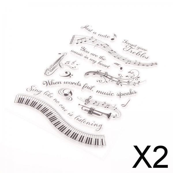 2xMusic Theme Letters Stamps Durable Clear Stamps for Album Party Cards Making