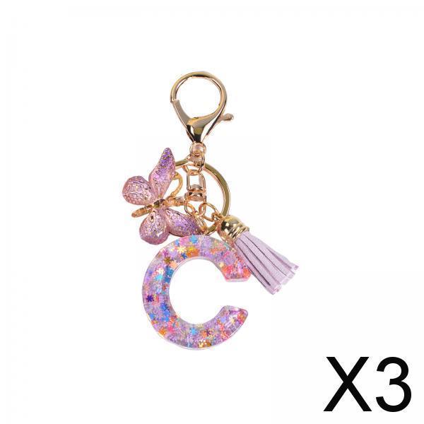 3xResin Keychain Ornaments Girls Women Gifts English Alphabet Keyring Keychain C