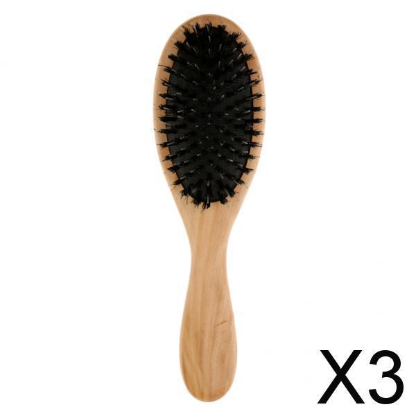3xWooden Hair Brush Paddle Hairbrush Thick Curly Hair Detangler Scalp Massage