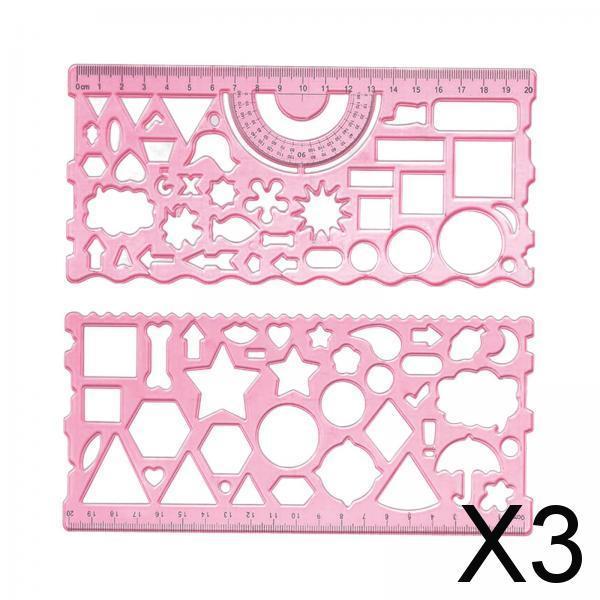 3xMultifunctional Drawing Template Geometric Ruler for Mathematics Building Red