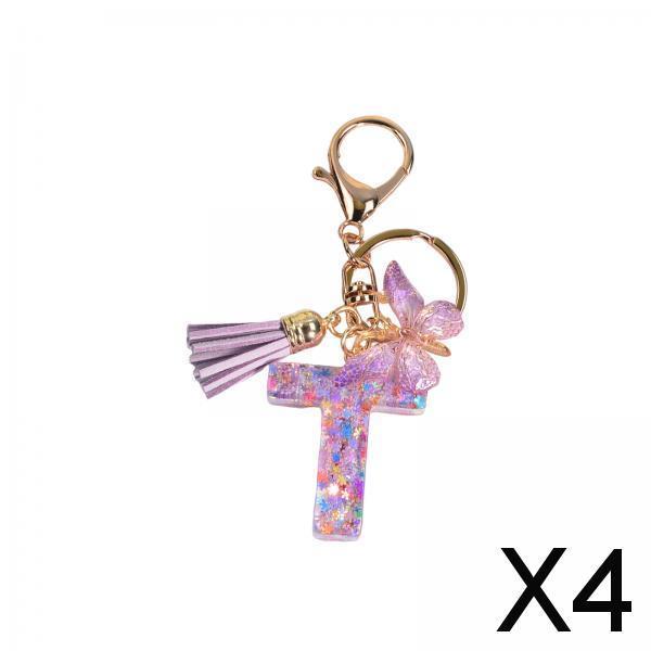4xResin Keychain Ornaments Girls Women Gifts English Alphabet Keyring Keychain T