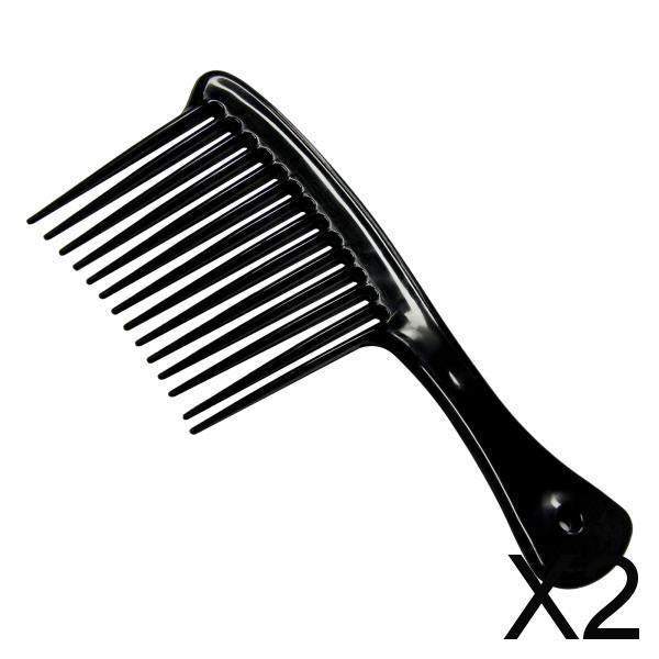 2xComb Hair Styling Tool Large Handle Styling Comb for Home Travel Salon Black