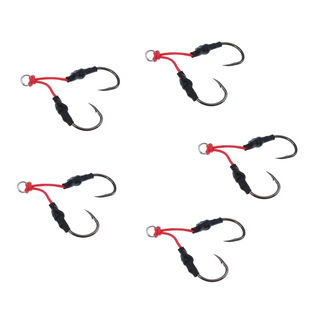 5Pcs Jig Hooks Fishing Barbed Hooks Assist Hooks in Solid Ring Saltwater 5/0