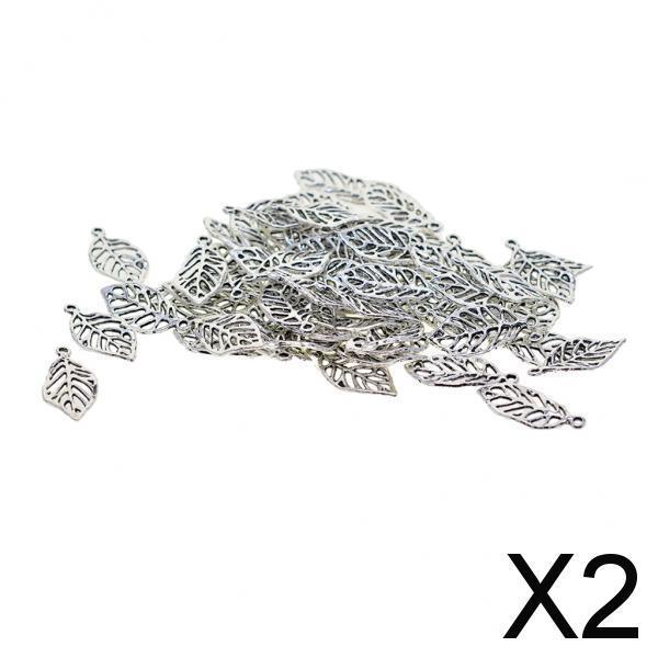 2x50 Pieces Filigree Leaf Charms Pendant Jewelry DIY Making Tibet Silver