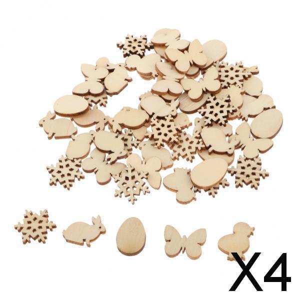 4x50Pcs Unfinished Wood Pieces Cutouts Animals Wooden Shapes for Crafts Decor