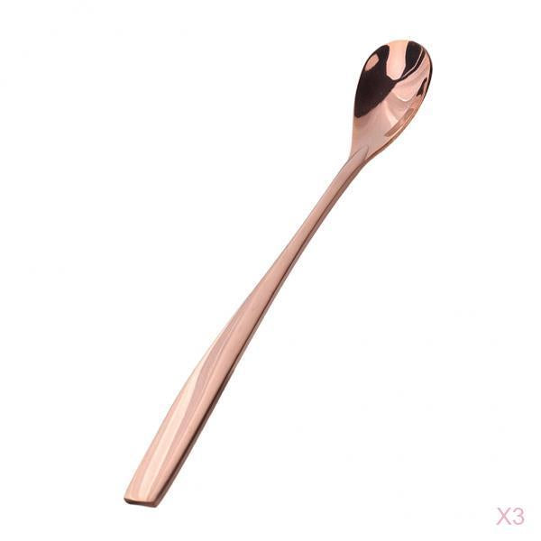 3pcs Stainless Steel Long Handle Spoon for Ice Cream Sundae Coffee Rose Gold