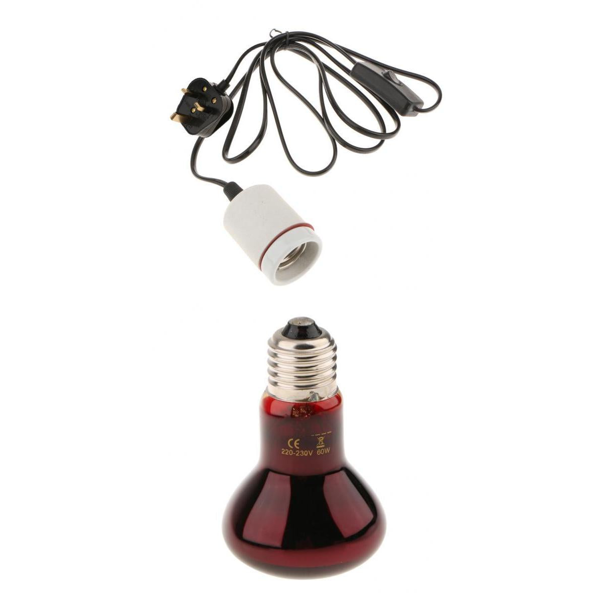 220V Reptile UVA Heat Light Bulb Night View E27 Heating Lamp-UK Plug 60W