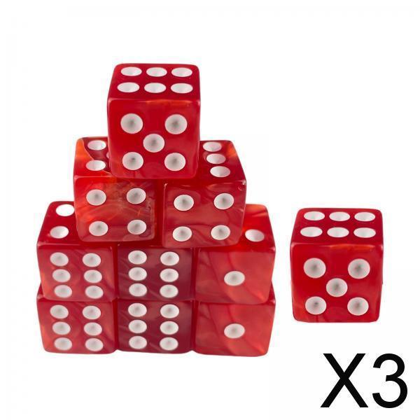 3x10x 6 Sided Dices Set Entertainment Toys 16mm Dices for Table Game Card Game Red