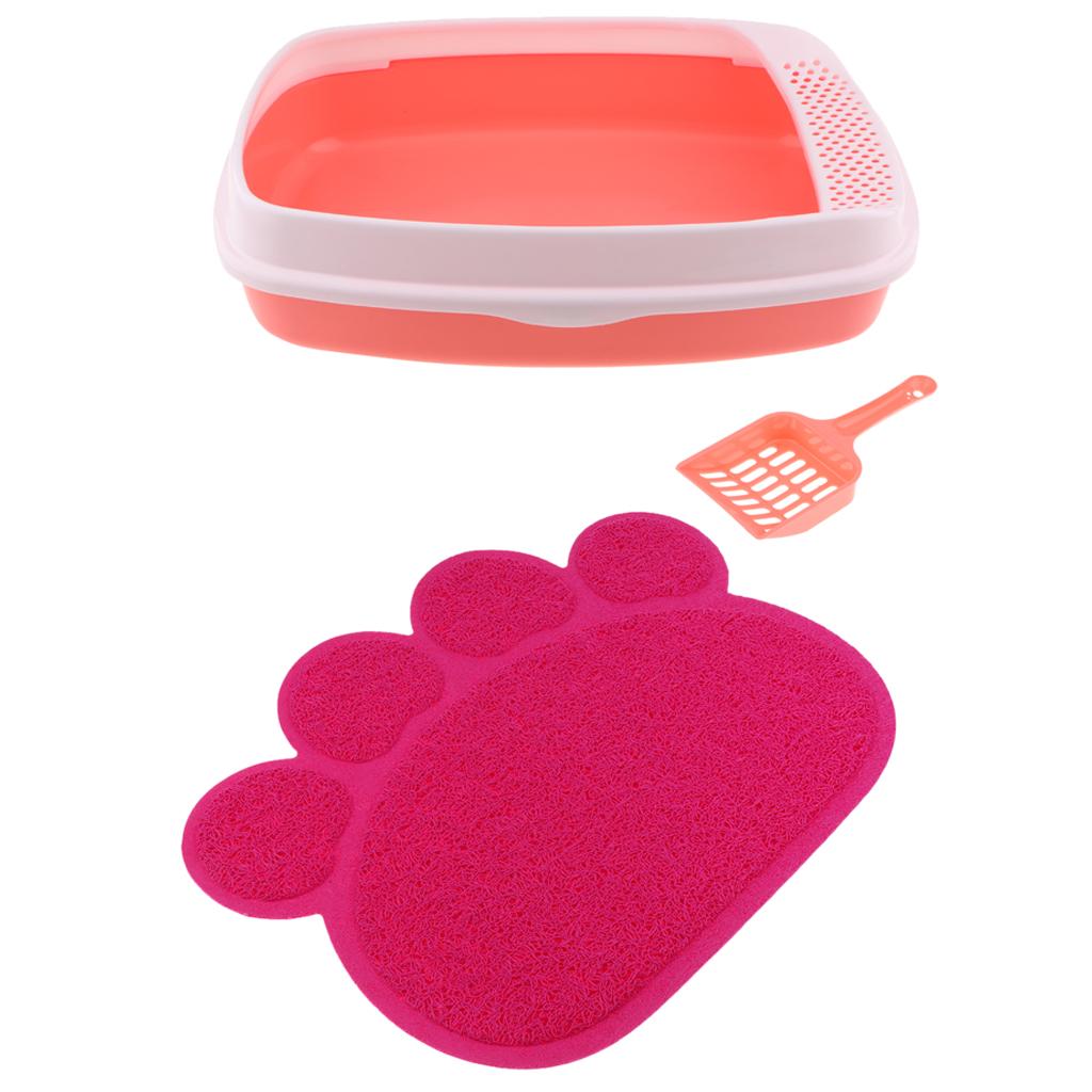 Cat Litter Box Tray Non Splash Toilet Pan Pink + Pet Mat Litter Pad