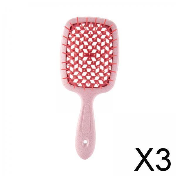 3xDetangling Hair Brush Soft Flexible Accessory Durable Curved Vent Hair Brush Pink