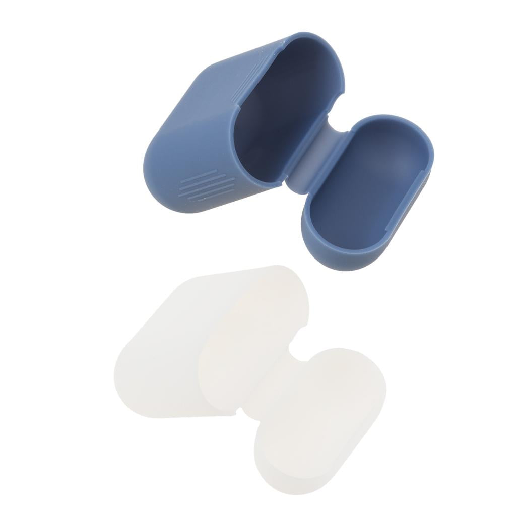 Clear+Blue Silicone Case Cover Skin Pouch for AirPods Earphones Charging Box