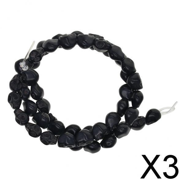 3x52 Pieces Black 3D Howlite Turquoise Skull Spacer Beads DIY Jewelry