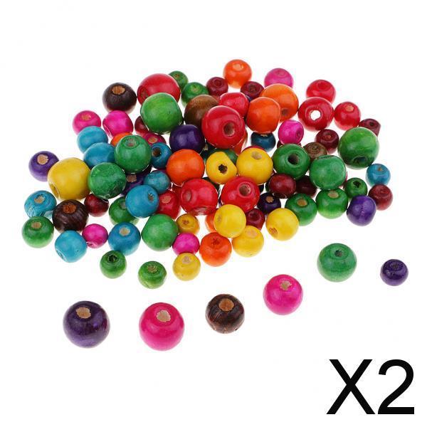 2x100 Pieces Dyed Color Round Wood Beads for Jewelry Making Craft Accessories